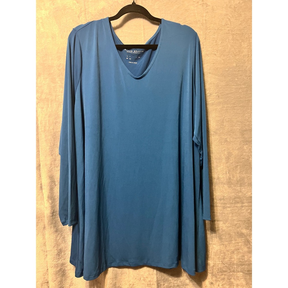 Susan‎ Graver 3X Blue Modern Essentials Tunic Top Stretch V-Neck 56 Bust 35 L